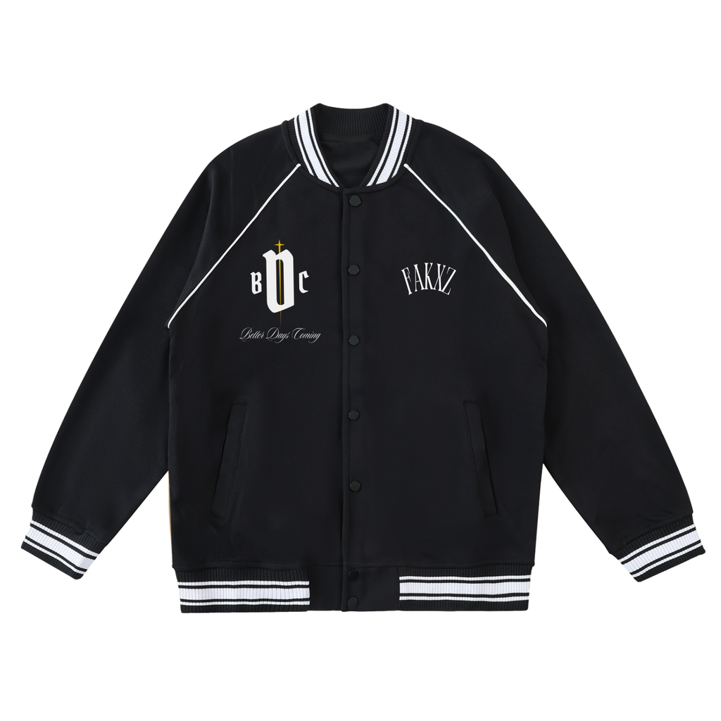 Contrast Trim Raglan Varsity Jacket